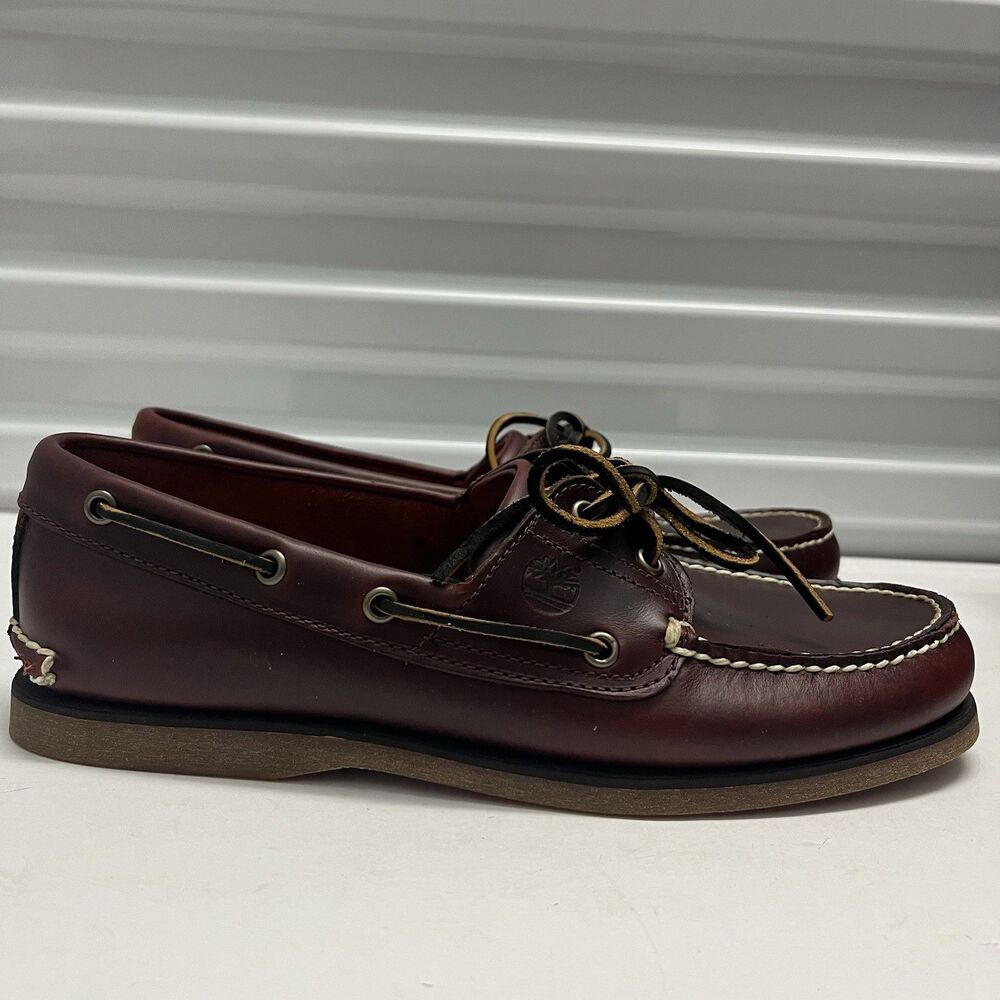 TIMBERLAND MEN CLASSIC 2 EYE ROOT BEER SHOE BROWN FULL GRAIN BOAT SHOE SZ 10.5 M
